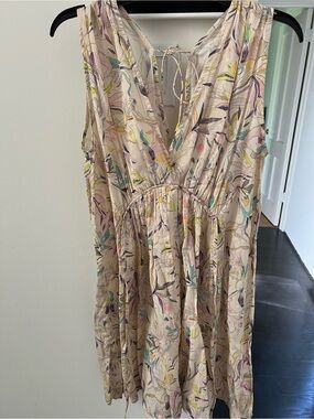 Maria Cher Sleeveless Floral V-Neck Beige Dress
